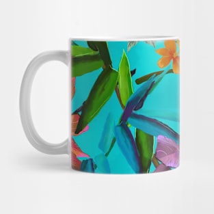 tropical floral leaves botanical garden, tropical plants,leaves and flowers, aqua blue leaves pattern Mug